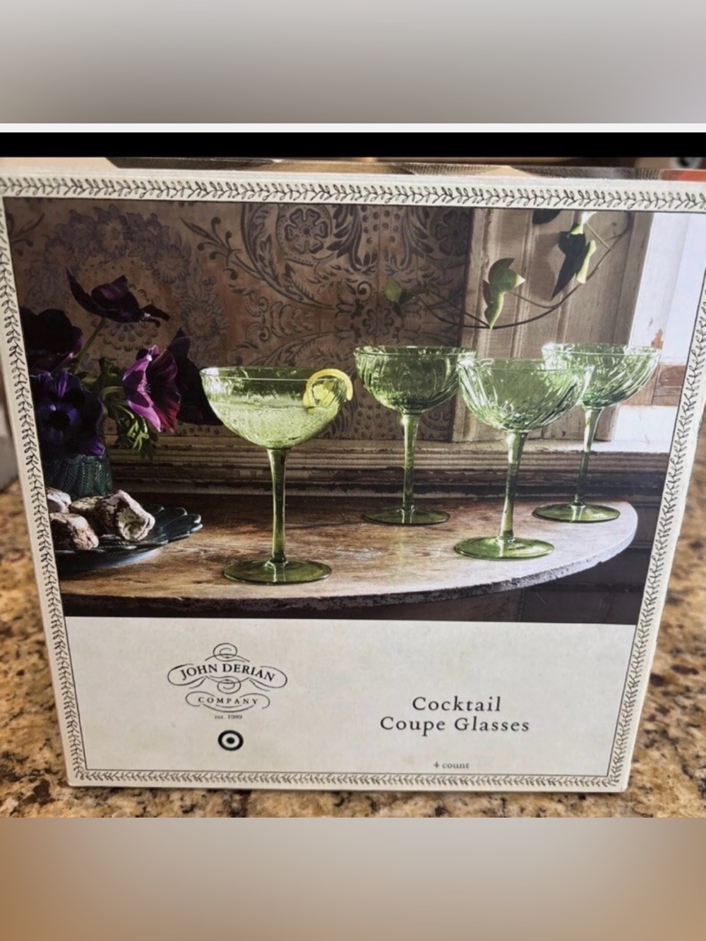 4 Piece Set John Derian For Target Cocktail Coupe Glasses Green